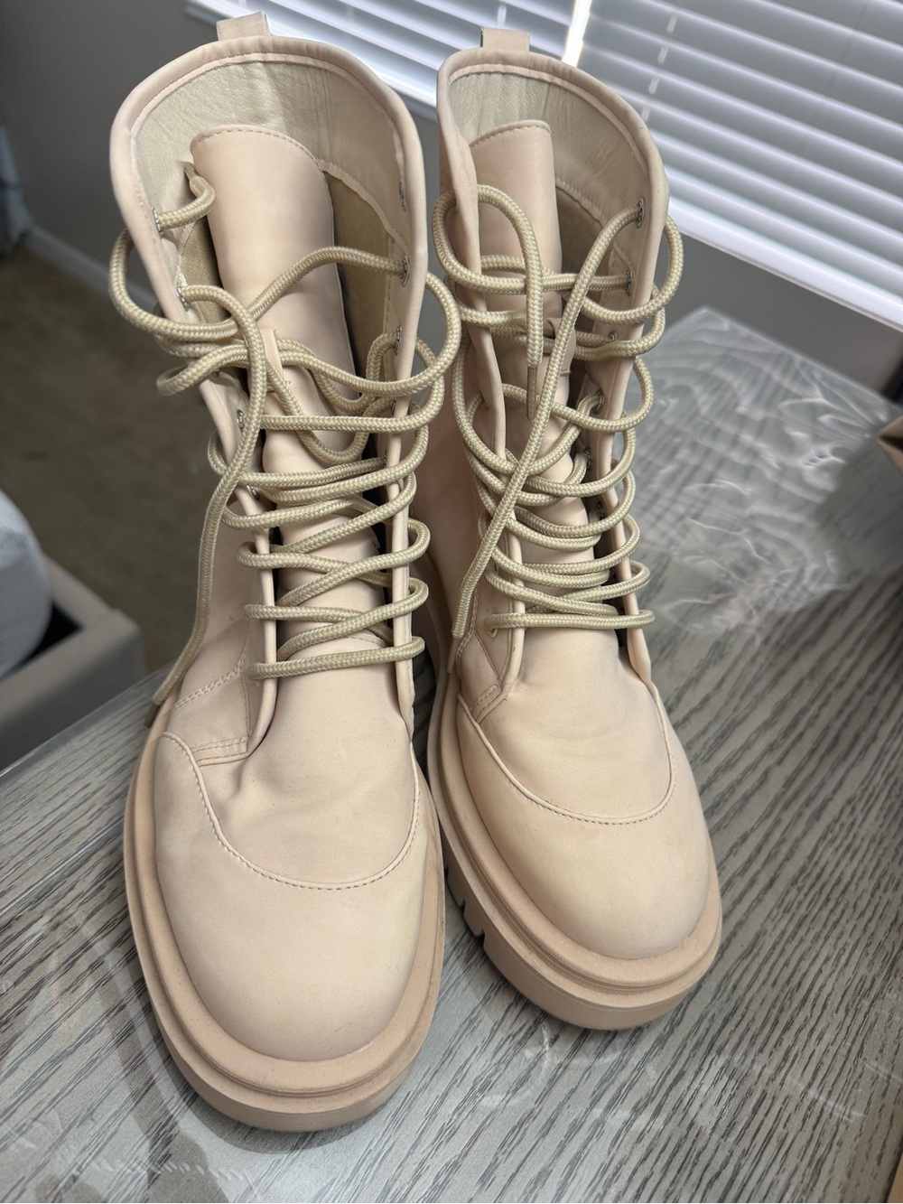 Women's Lace-Up Combat Boots in Nude